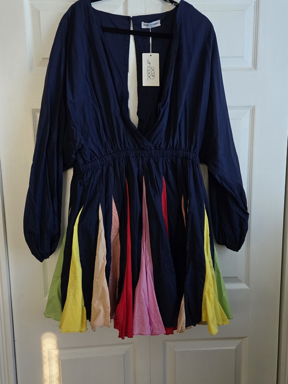 Bonnie Jean Navy Dress with Multicolor Pleated Inset Skirt